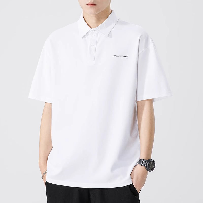 Senma Japanese Style Black Polo Shirt – Summer Loose Short Sleeves