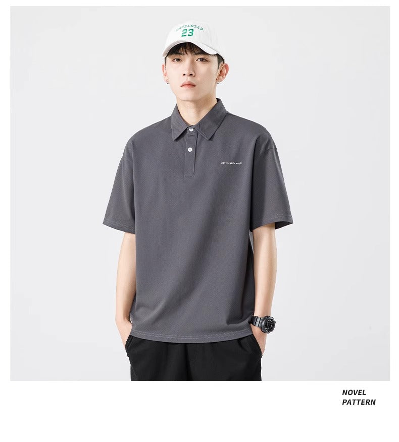 Senma Japanese Style Black Polo Shirt – Summer Loose Short Sleeves
