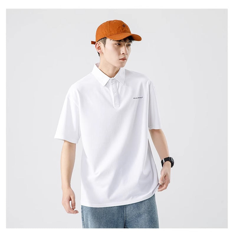 Senma Japanese Style Black Polo Shirt – Summer Loose Short Sleeves