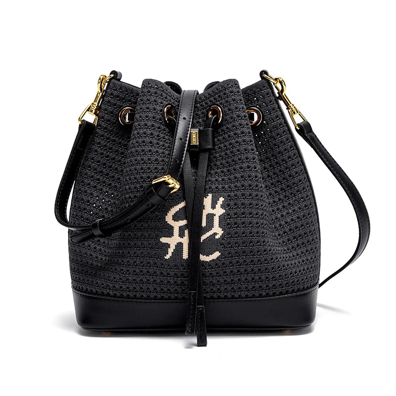 Spring Fabric Splicing Bucket Shoulder Bag