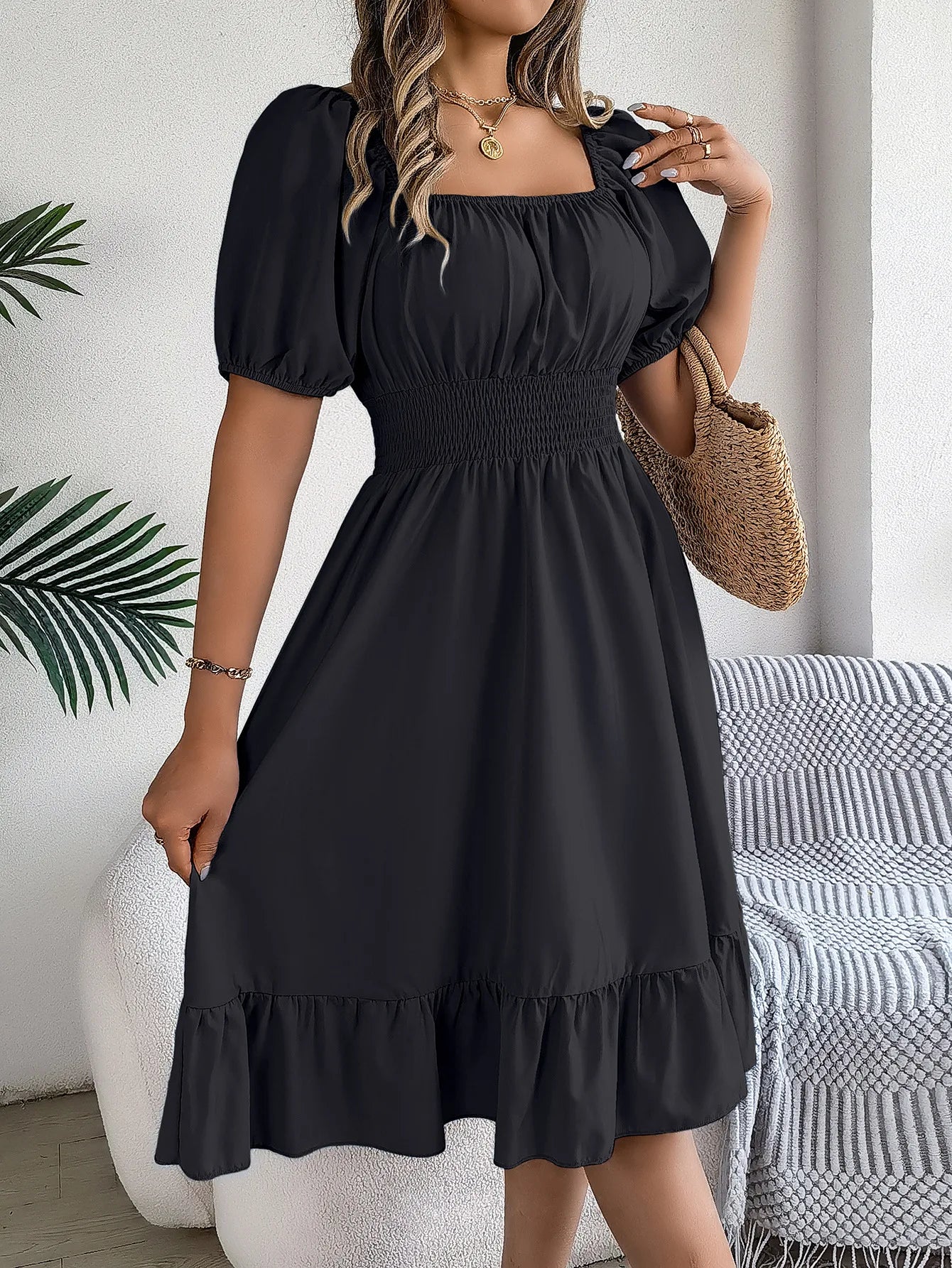 Women's Square Neck Ruffle Dress