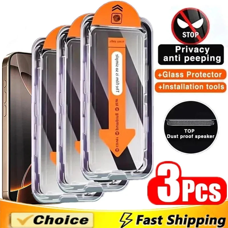 3Pcs Dust-Free Installation Privacy Screen Protector for iPhone 7-16 Pro Max Plus
