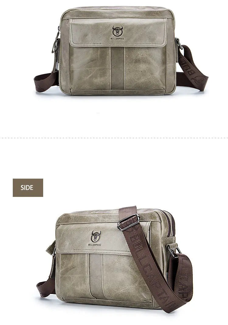 BULLCAPTAIN Men's Genuine Leather Messenger Bag