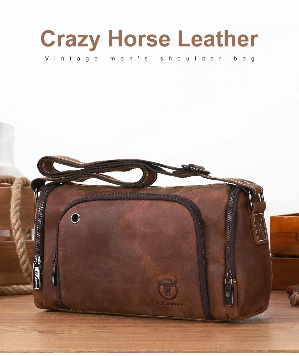 BULLCAPTAIN Men's Crazy Horse Messenger Bag