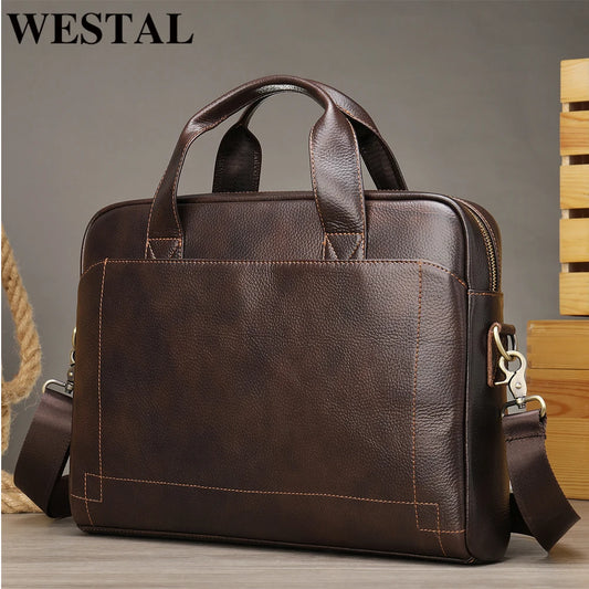 WESTAL Men's Leather Laptop Briefcase