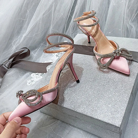 Crystal Bowknot Pointed Pumps