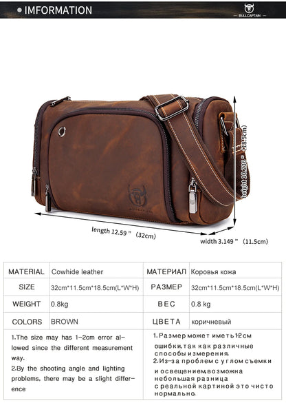 BULLCAPTAIN Men's Crazy Horse Messenger Bag