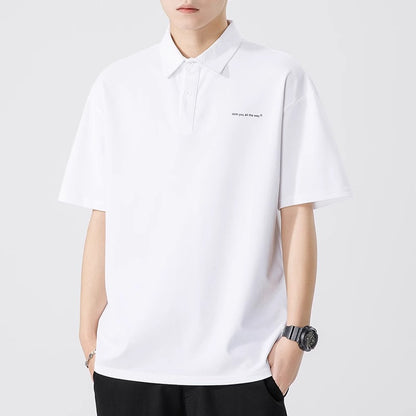 Senma Japanese Style Black Polo Shirt – Summer Loose Short Sleeves