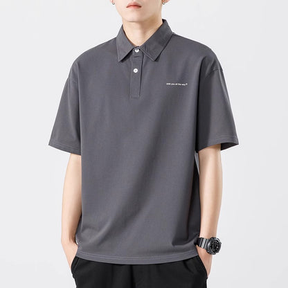 Senma Japanese Style Black Polo Shirt – Summer Loose Short Sleeves