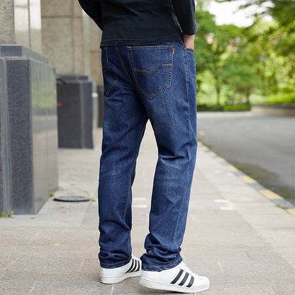 Autumn and Winter Thick Non-Elastic Denim Dark Blue Casual Men's Clothing plus Size Trousers Loose Straight plus Size Non-Elastic