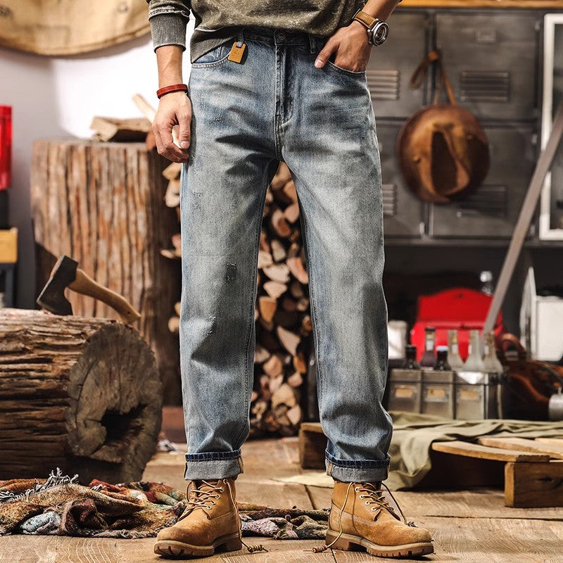 Retro Fleece-Lined Denim Trousers