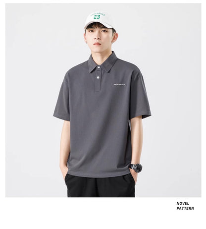 Senma Japanese Style Black Polo Shirt – Summer Loose Short Sleeves