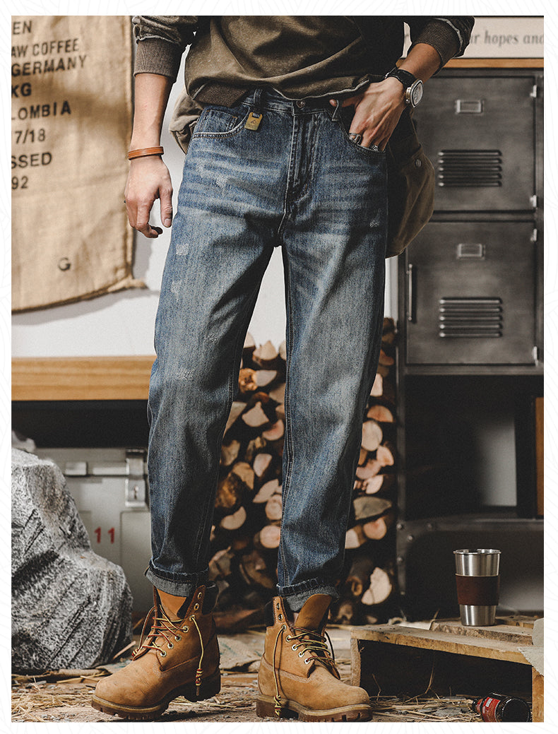 Retro Fleece-Lined Denim Trousers