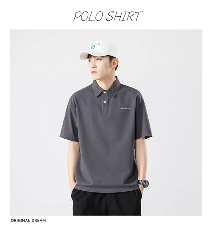 Senma Japanese Style Black Polo Shirt – Summer Loose Short Sleeves