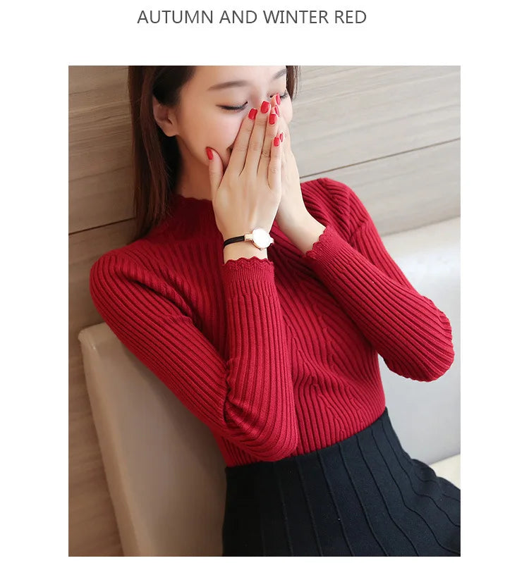 2025 Autumn Mock Neck Ruffle Sweater