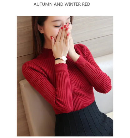 2025 Autumn Mock Neck Ruffle Sweater