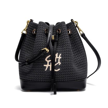 Spring Fabric Splicing Bucket Shoulder Bag