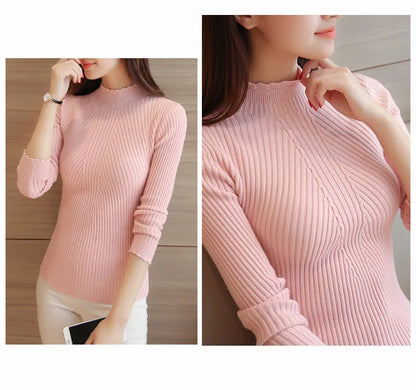 2025 Autumn Mock Neck Ruffle Sweater