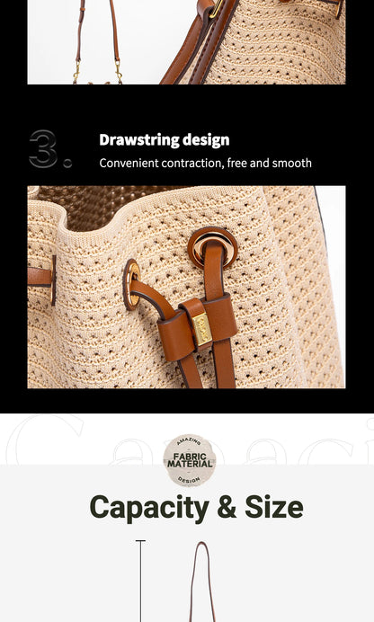Spring Fabric Splicing Bucket Shoulder Bag