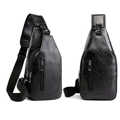 Men's USB Leather Crossbody Chest Bag