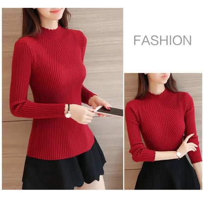 2025 Autumn Mock Neck Ruffle Sweater