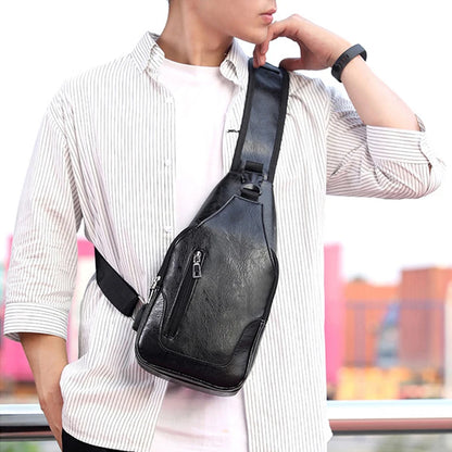 Men's USB Leather Crossbody Chest Bag