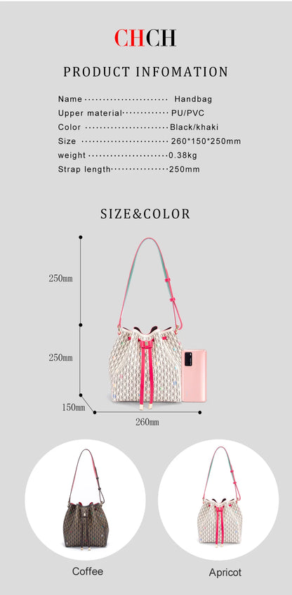 Letter Print Drawstring Bucket Bag