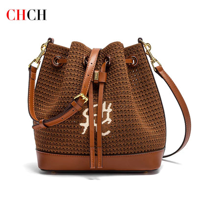 Spring Fabric Splicing Bucket Shoulder Bag