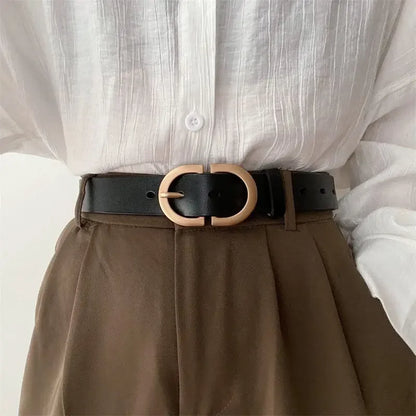 Women's Designer PU Belt - Fashionable Casual Black Waist Belt for Jeans