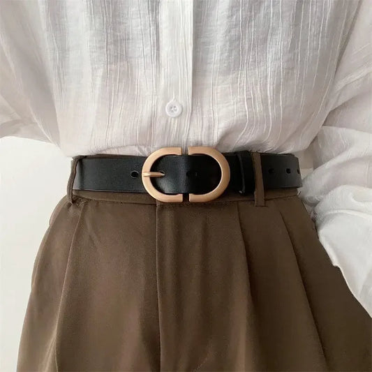 Women's Designer PU Belt - Fashionable Casual Black Waist Belt for Jeans