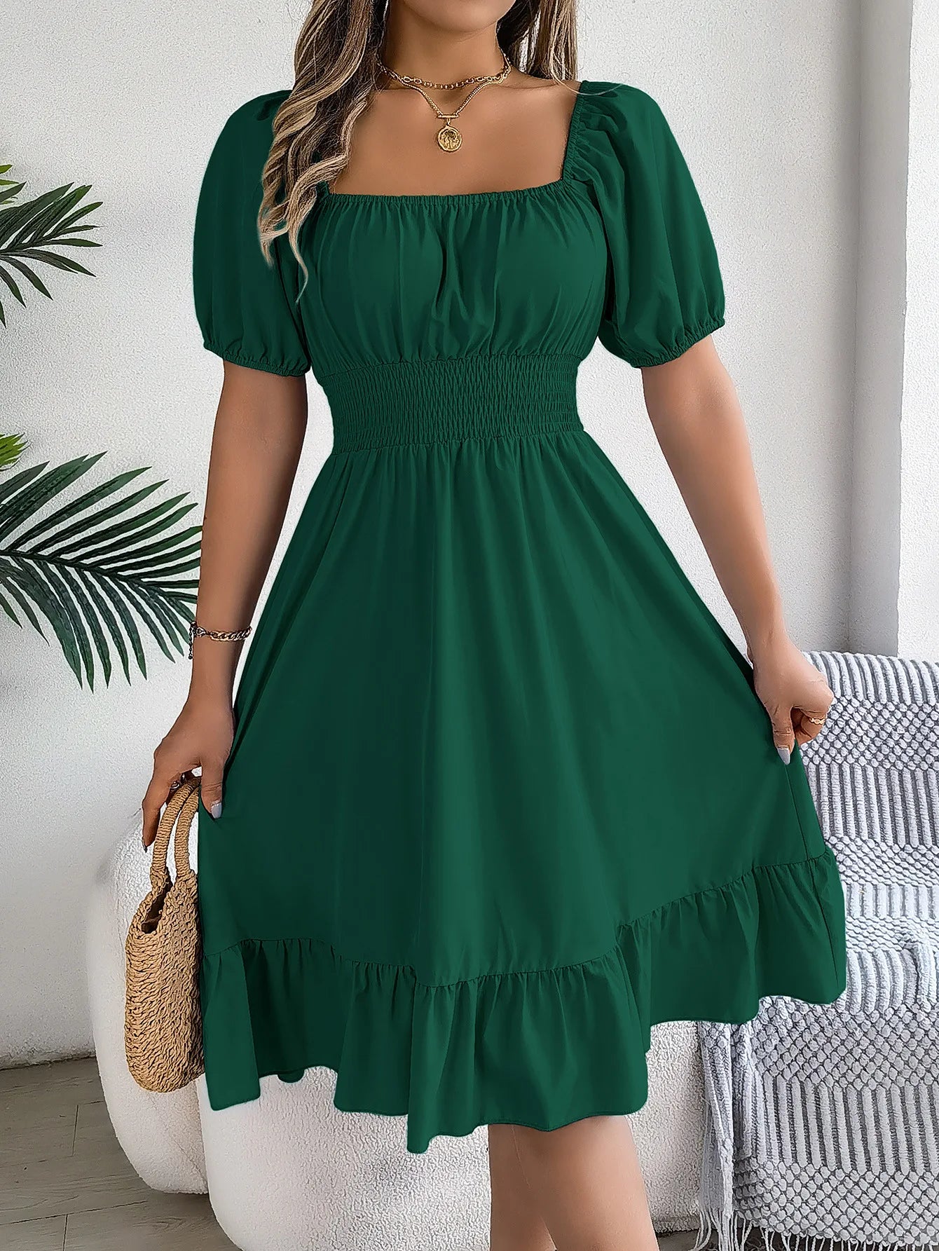 Women's Square Neck Ruffle Dress