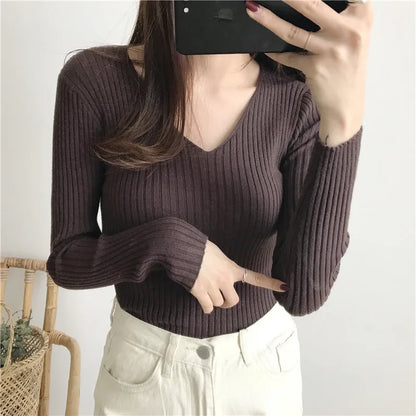Korean Autumn V-Neck Knitted Sweater