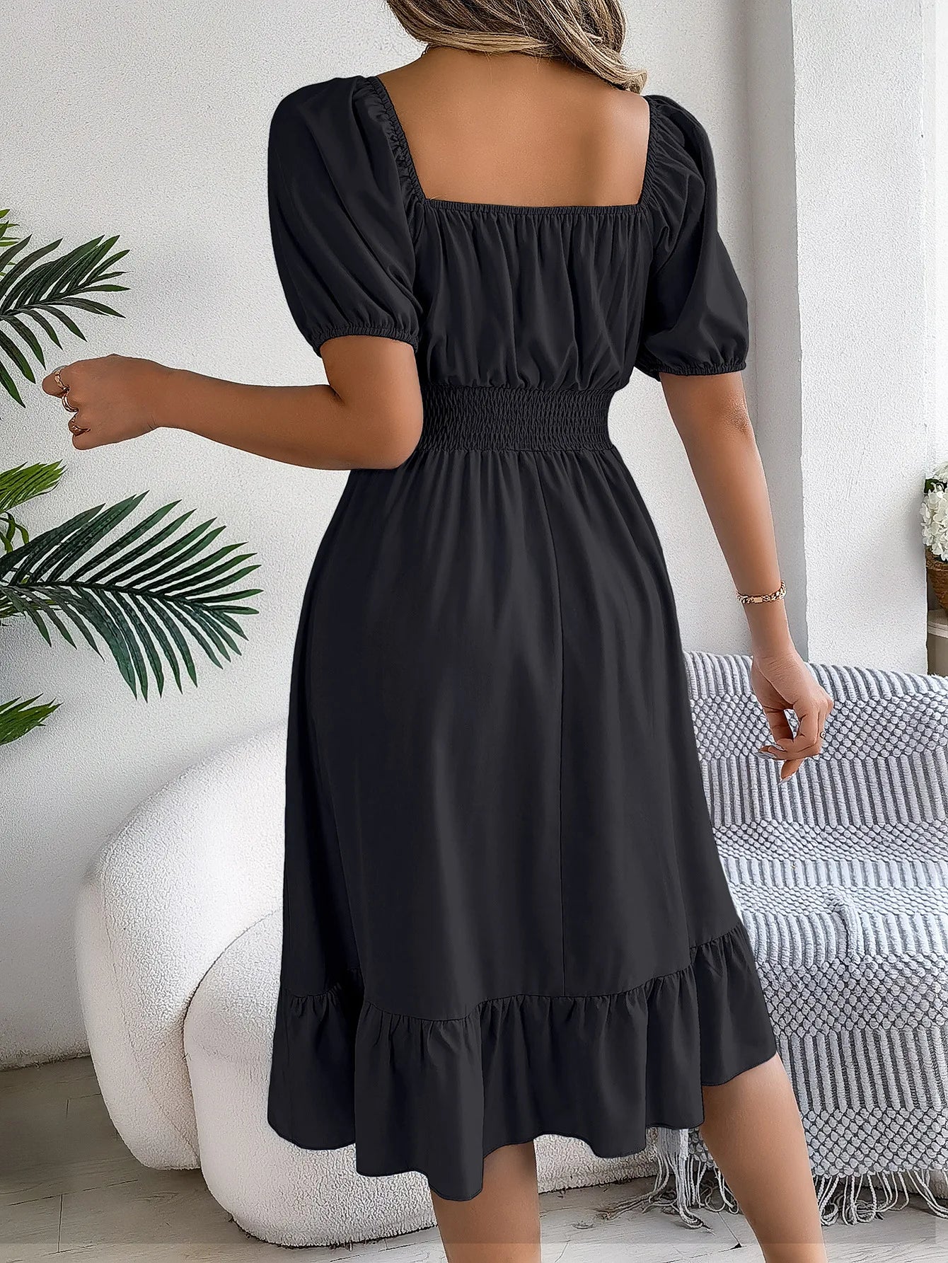 Women's Square Neck Ruffle Dress