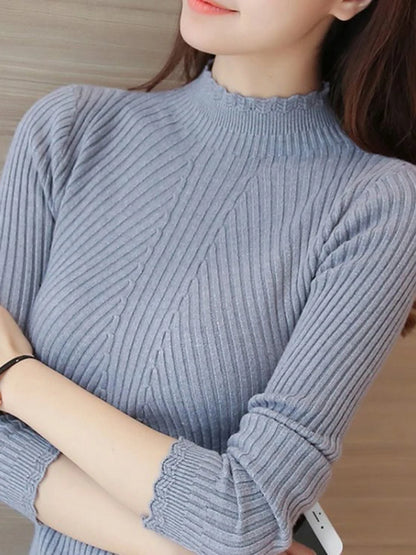 2025 Autumn Mock Neck Ruffle Sweater
