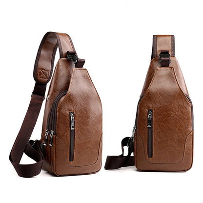 Men's USB Leather Crossbody Chest Bag