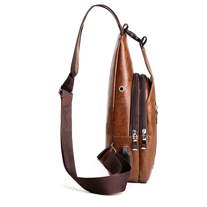 Men's USB Leather Crossbody Chest Bag