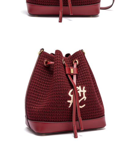 Spring Fabric Splicing Bucket Shoulder Bag