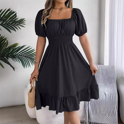 Women's Square Neck Ruffle Dress