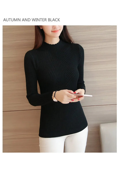 2025 Autumn Mock Neck Ruffle Sweater