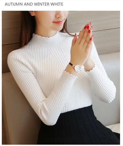 2025 Autumn Mock Neck Ruffle Sweater