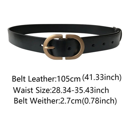 Women's Designer PU Belt - Fashionable Casual Black Waist Belt for Jeans