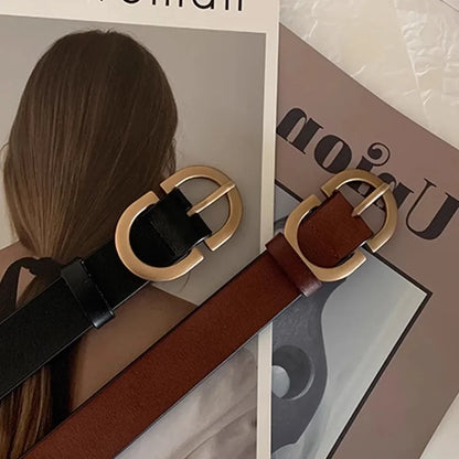 Women's Designer PU Belt - Fashionable Casual Black Waist Belt for Jeans
