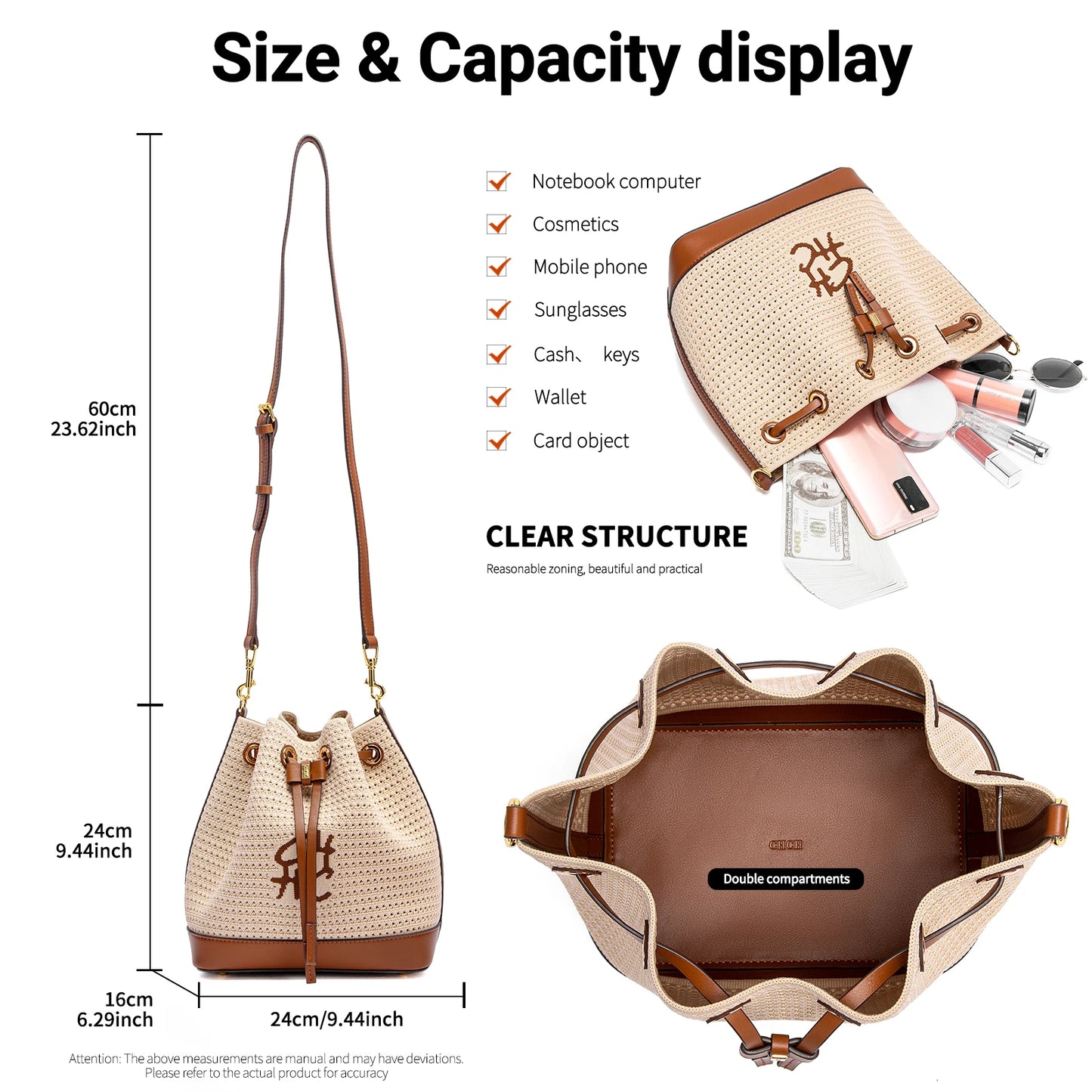 Spring Fabric Splicing Bucket Shoulder Bag