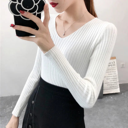 Korean Autumn V-Neck Knitted Sweater