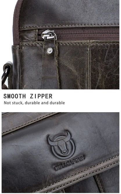 BULLCAPTAIN Men's Genuine Leather Messenger Bag