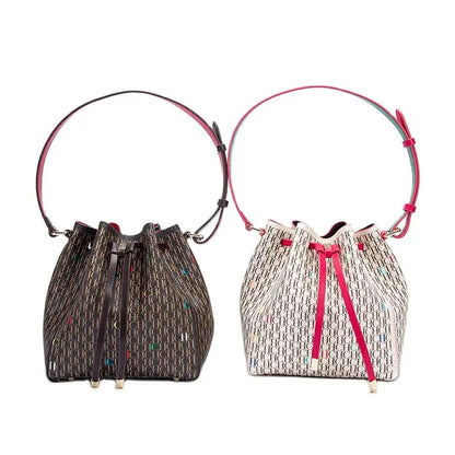 Letter Print Drawstring Bucket Bag