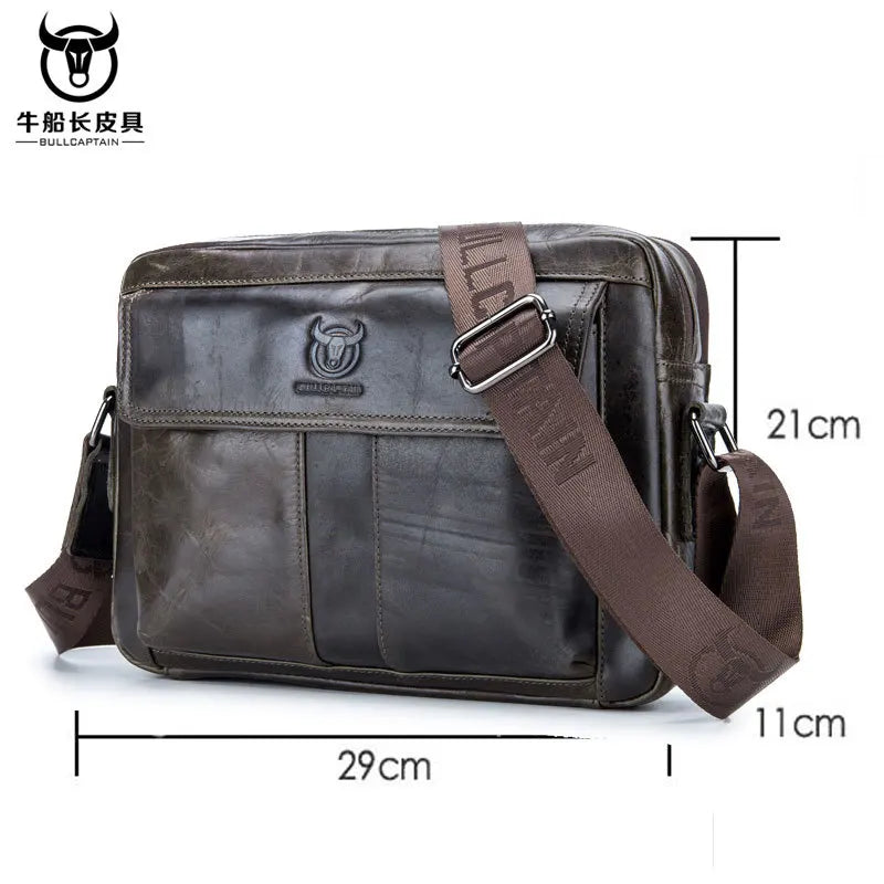 BULLCAPTAIN Men's Genuine Leather Messenger Bag
