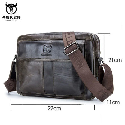 BULLCAPTAIN Men's Genuine Leather Messenger Bag