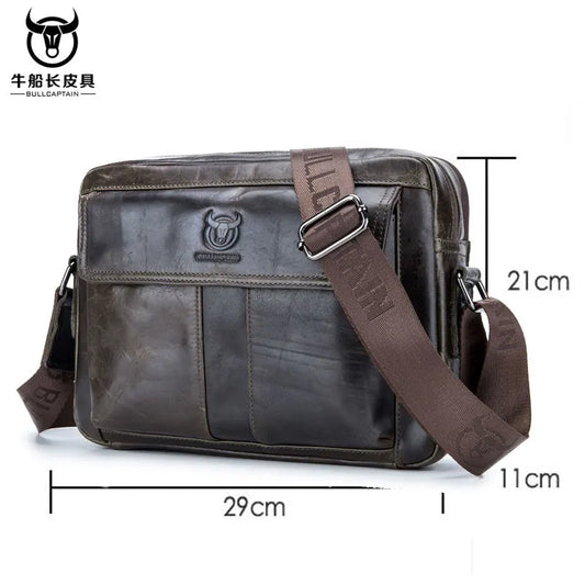 BULLCAPTAIN Men's Genuine Leather Messenger Bag