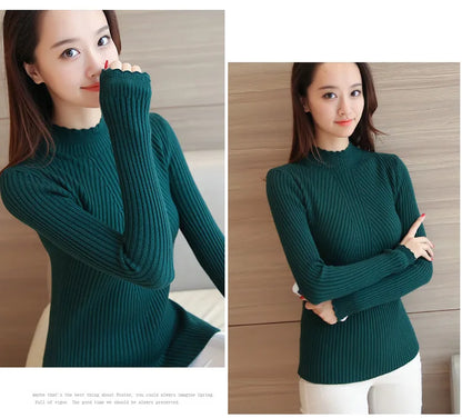 2025 Autumn Mock Neck Ruffle Sweater